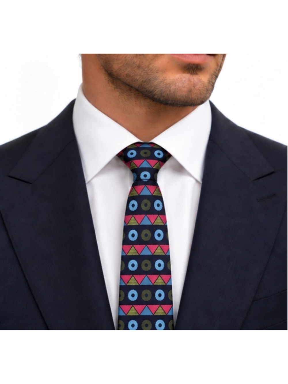 Men's Emilio Pucci Tie One Size Black Navy Pink Geometric Pattern